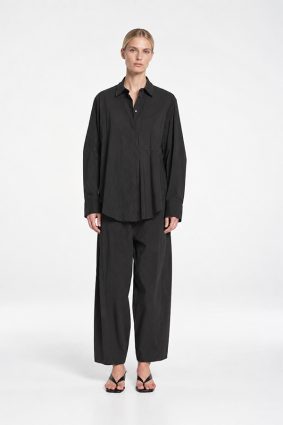 Mela Purdie Cross Pant in deep bark brown featuring a sophisticated wide-leg silhouette and relaxed fluid drape