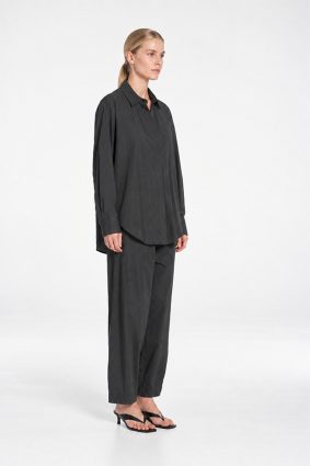 Mela Purdie Cross Pant in deep bark brown featuring a sophisticated wide-leg silhouette and relaxed fluid drape