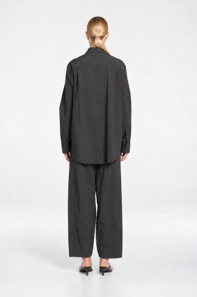 Mela Purdie Cross Pant in deep bark brown featuring a sophisticated wide-leg silhouette and relaxed fluid drape