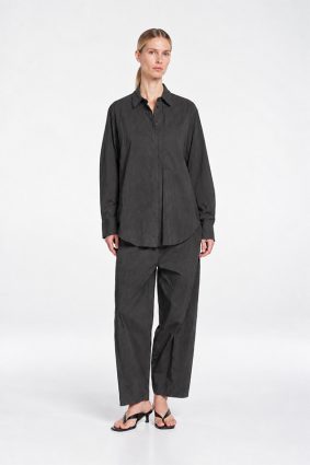 Mela Purdie Cross Pant in deep bark brown featuring a sophisticated wide-leg silhouette and relaxed fluid drape