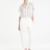 Mela Purdie Gathered Shell top featuring a refined vertical black and white stripe print and soft fluid silhouette