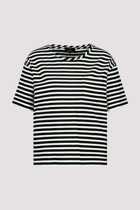 Monari Basic Pima Stripe Black T-Shirt with Chest Pocket