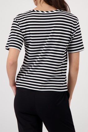 Monari Basic Pima Stripe Black T-Shirt with Chest Pocket