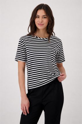 Monari Basic Pima Stripe Black T-Shirt with Chest Pocket