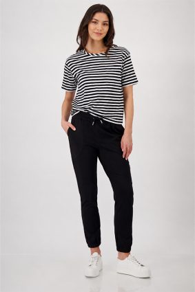Monari Basic Pima Stripe Black T-Shirt with Chest Pocket