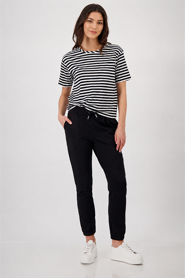 Monari Basic Pima Stripe Black T-Shirt with Chest Pocket