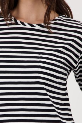 Monari Basic Pima Stripe Black T-Shirt with Chest Pocket