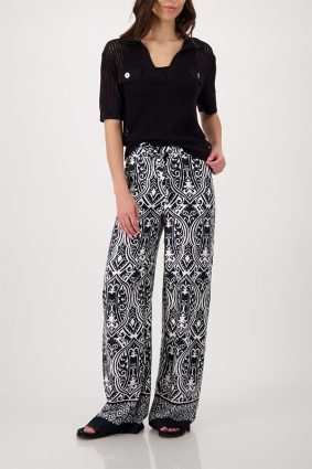 Monari Black Openwork Knit Polo Sweater