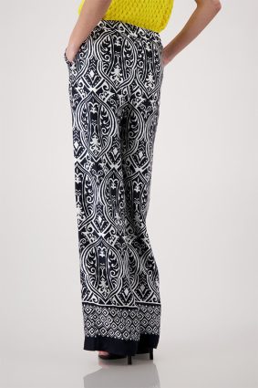 Monari Black and White Ornamental Print Regular Fit Pants