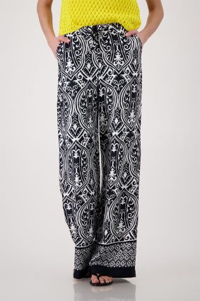 Monari Black and White Ornamental Print Regular Fit Pants
