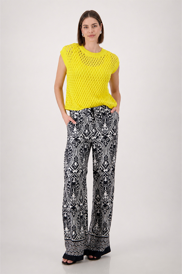 Monari Black and White Ornamental Print Regular Fit Pants