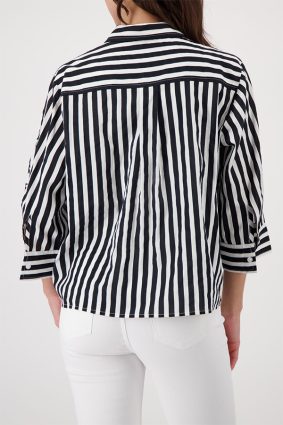 Monari Black and White Striped Blouse with Embroidery