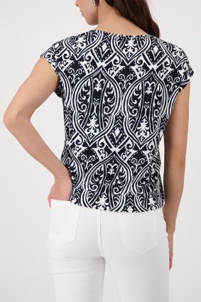 Monari Black and White Allover Ornamental Print T-Shirt