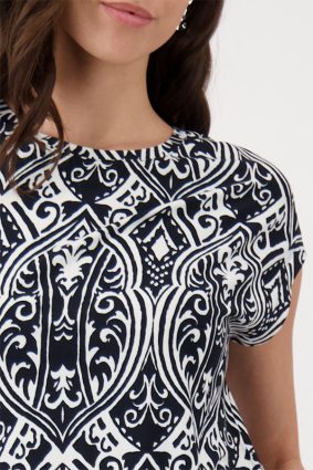 Monari Black and White Allover Ornamental Print T-Shirt