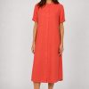Mos Mosh Arleth SS Linen Dress in spicy orange with front button fastening and relaxed midi silhouette