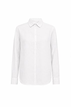 Mos Mosh Artina white button-through linen shirt with a relaxed silhouette and classic collar