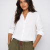 Mos Mosh Artina white button-through linen shirt with a relaxed silhouette and classic collar