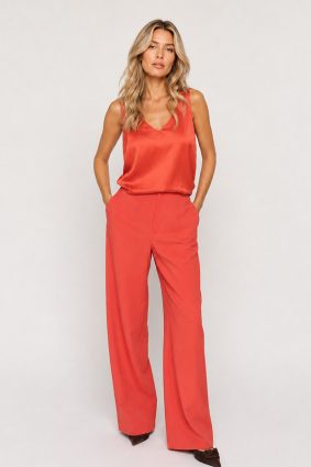 Mos Mosh Astrid spicy orange silk tank with a regular fit and V-neckline