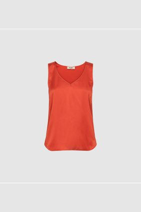 Mos Mosh Astrid spicy orange silk tank with a regular fit and V-neckline