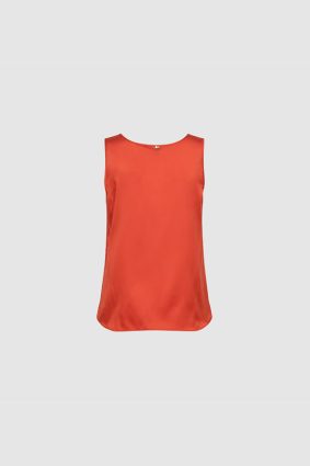 Mos Mosh Astrid spicy orange silk tank with a regular fit and V-neckline