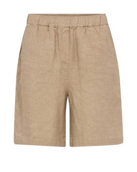 Mos Mosh Eie pure linen Bermuda shorts featuring a relaxed fit and comfortable elasticated waist in oak