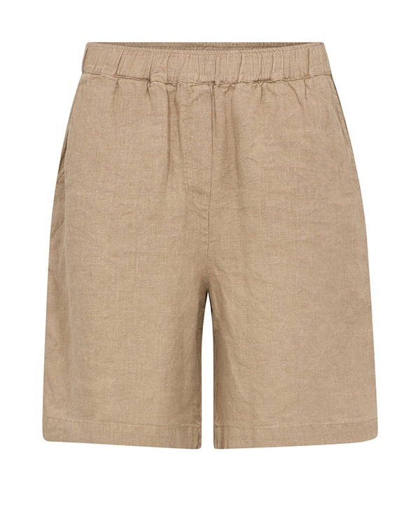 Mos Mosh Eie pure linen Bermuda shorts featuring a relaxed fit and comfortable elasticated waist in oak