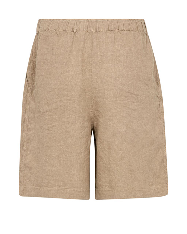 Mos Mosh Eie pure linen Bermuda shorts featuring a relaxed fit and comfortable elasticated waist in oak