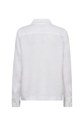 Mos Mosh Enna crisp white linen pocket blouse featuring a relaxed silhouette, collared neckline, and statement flap pockets