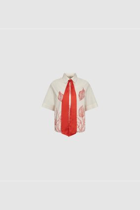 Mos Mosh Saras monochrome shirt in ecru featuring a relaxed silhouette, sharp collar, and soft organic cotton
