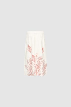 Mos Mosh Tessan organic cotton ecru monochrome skirt featuring an elegant floral print and comfortable elasticated waistband