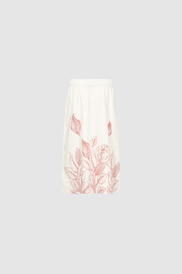 Mos Mosh Tessan organic cotton ecru monochrome skirt featuring an elegant floral print and comfortable elasticated waistband