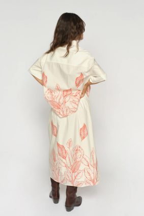 Mos Mosh Tessan organic cotton ecru monochrome skirt featuring an elegant floral print and comfortable elasticated waistband
