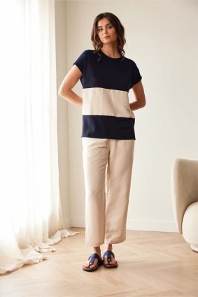 Peruzzi Linen Trouser Sand featuring a re