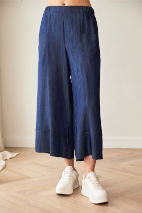 Peruzzi Luxe Turn Up Jean Denim featuring a relaxed wide-leg silhouette in a rich indigo denim look.