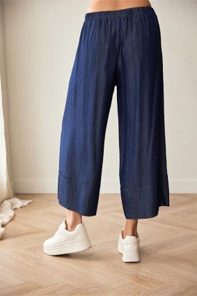 Peruzzi Luxe Turn Up Jean Denim featuring a relaxed wide-leg silhouette in a rich indigo denim look.