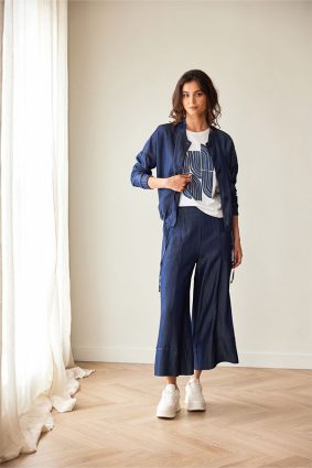 Peruzzi Luxe Turn Up Jean Denim featuring a relaxed wide-leg silhouette in a rich indigo denim look.