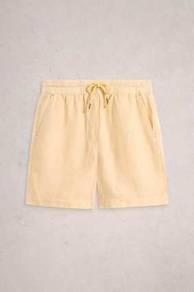 White Stuff Belle Linen Short in Yellow Multi - 100% Linen Drawstring Summer Shorts with Pockets