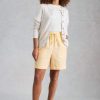 White Stuff Belle Linen Short in Yellow Multi - 100% Linen Drawstring Summer Shorts with Pockets