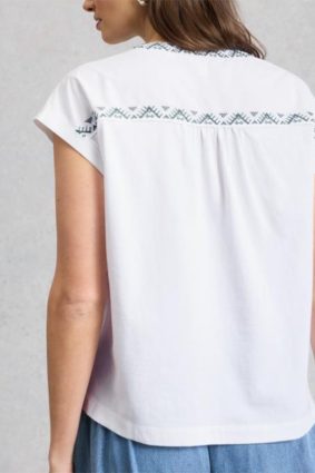 White Stuff Billie Embroidered Button Shirt in Brilliant White