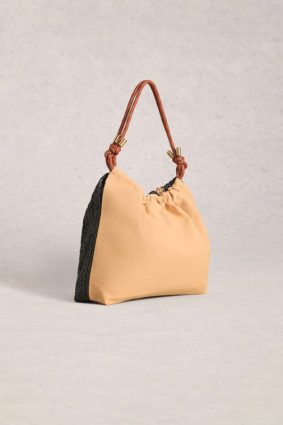White Stuff Callie Shoulder Bag in Black Multi - Two-Sided Contrast Shoulder Bag with Knotted Strap