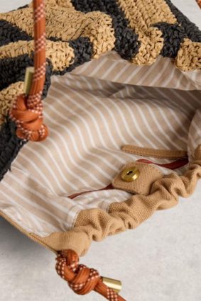 White Stuff Callie Shoulder Bag in Black Multi - Two-Sided Contrast Shoulder Bag with Knotted Strap