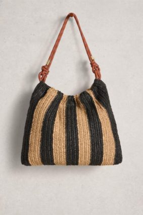 White Stuff Callie Shoulder Bag in Black Multi - Two-Sided Contrast Shoulder Bag with Knotted Strap