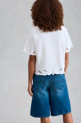 White Stuff organic cotton white tee with cutwork sleeve and hem detailing