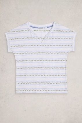 White Stuff Nelly Print Embroidered Tee White Mlt