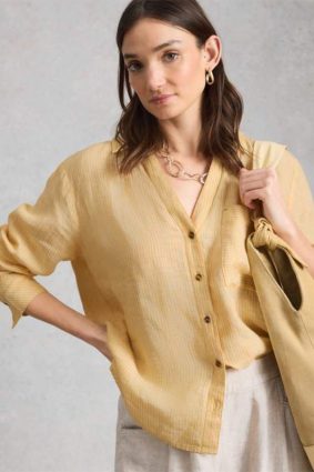 White Stuff Sadie Linen Boyfriend Shirt Yellow Mlt
