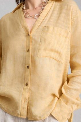 White Stuff Sadie Linen Boyfriend Shirt Yellow Mlt