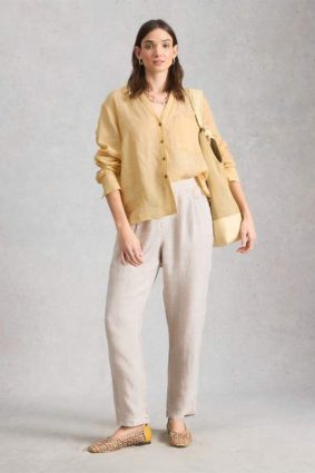 White Stuff Sadie Linen Boyfriend Shirt Yellow Mlt