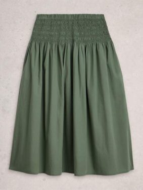 White Stuff Suri Shirred Midi Skirt Mid Green