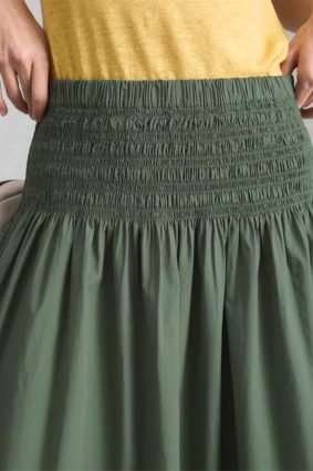White Stuff Suri Shirred Midi Skirt Mid Green