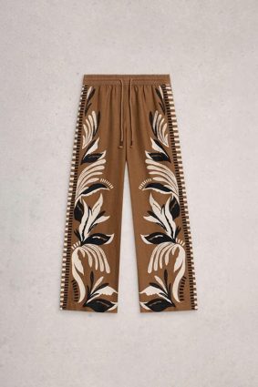 White Stuff Ally botanical print linen wide leg trouser in brown